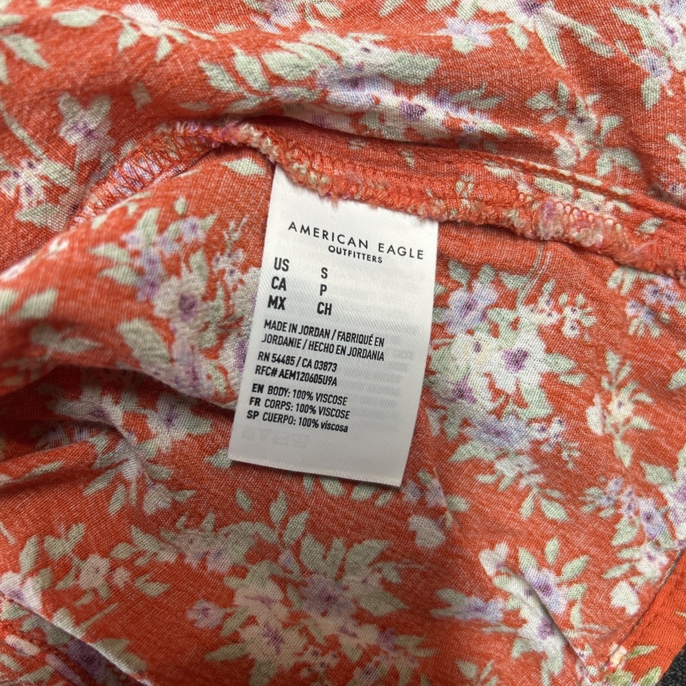 American Eagle Women's Orange Button Down Tie Back Floral Dress Size S Preppy - Picture 6 of 7